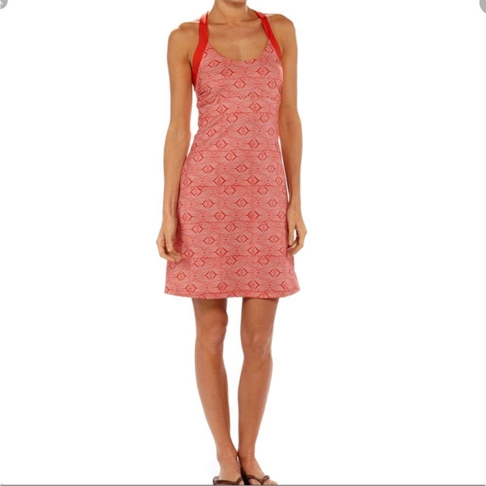 Patagonia Morning Glory Dress in Orange Red Geometric Print